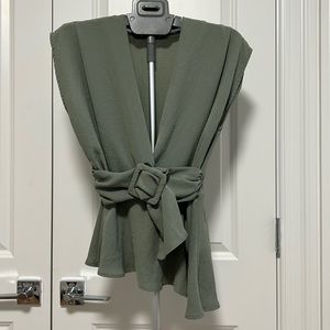 Zara Sage Green Plunge Belt Detail Top